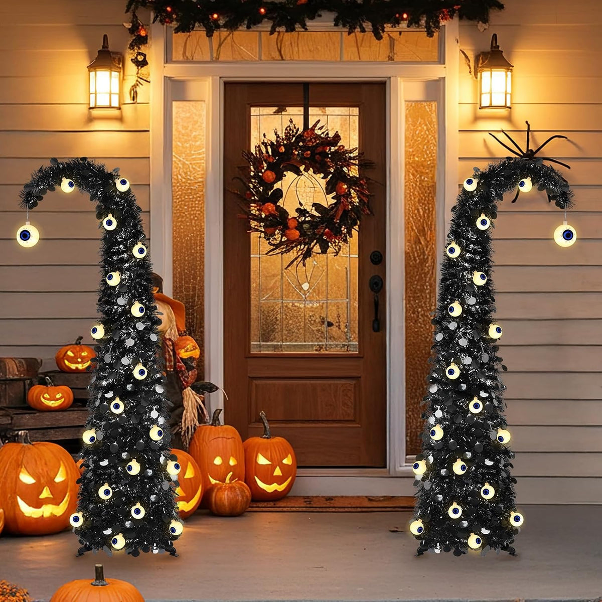 Black Halloween Tree with Eyeball String Lights for Christmas Decorations