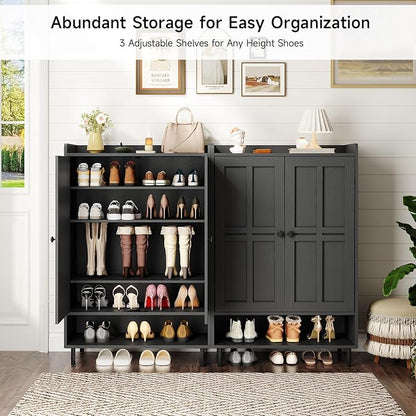 ONBRILL Shoe Cabinet with Cross Molding Doors, 6-Tier Shoe Storage Cabinet with - Image 2