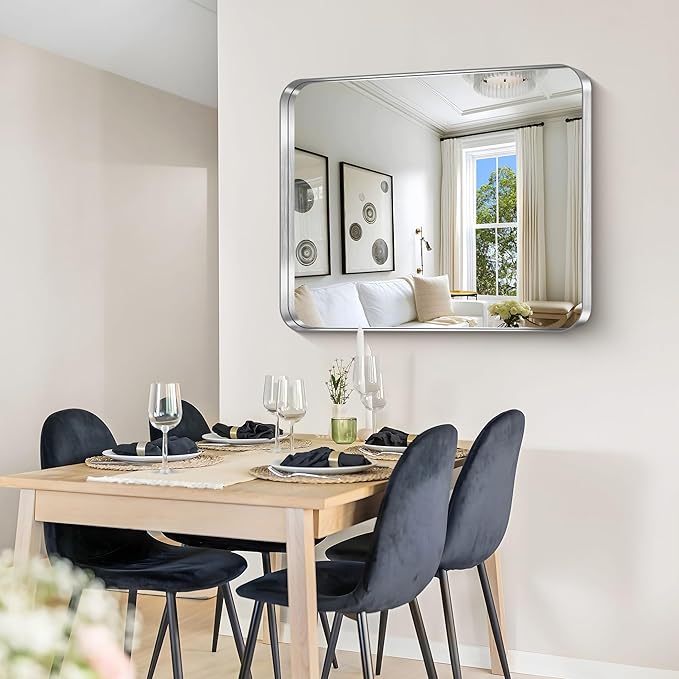 CIRCUMI Silver Bathroom Mirror, Rounded Corner, Tempered Glass, Mirror - Image 5