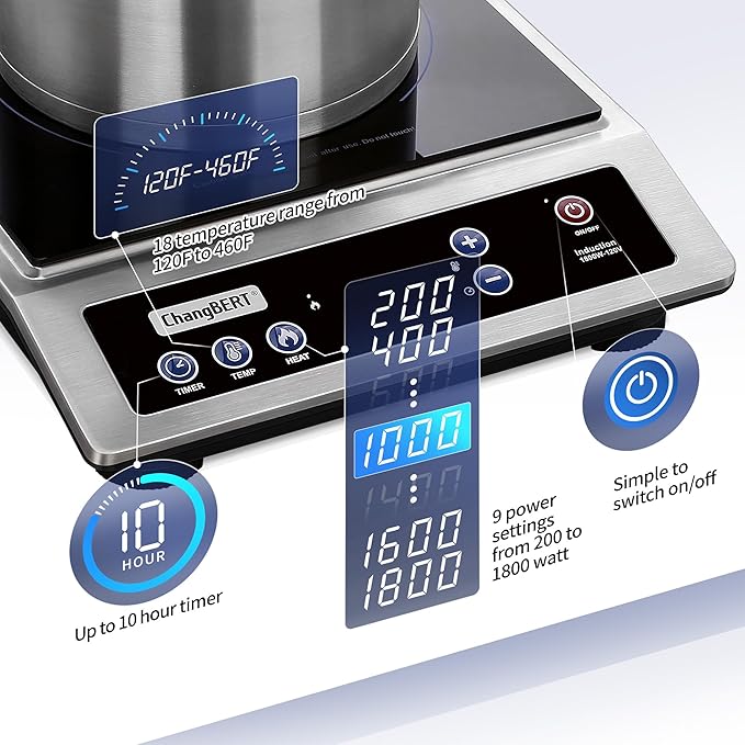 ChangBERT Induction Cooktop, Commercial Grade Portable Cooker, Large 8” Heating - Image 2