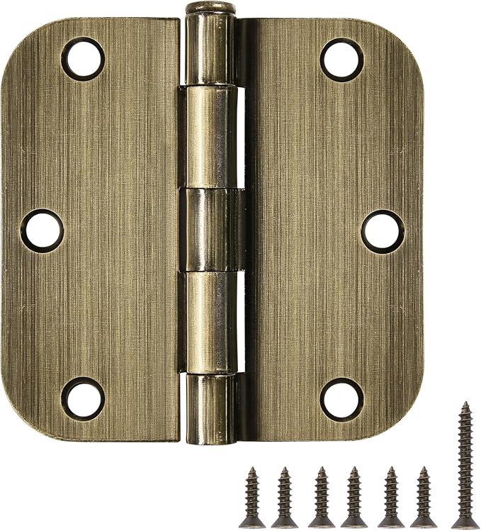 12 Pack Antique Brass Door Hinges 3.5 Inch Interior 3 1/2" Round 5/8" Radius by TDCHINGES