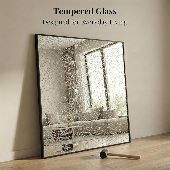 36''x36'' Large Black Square Mirror, Matte Metal Framed Bathroom Vanity Mirror - Image 4