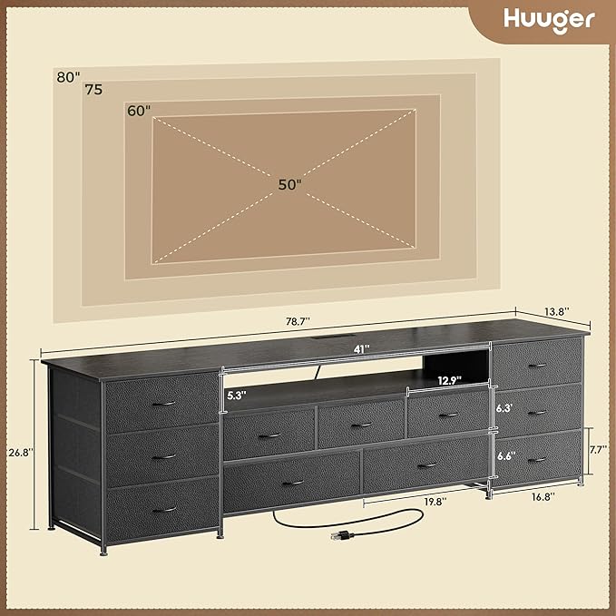 Huuger 78.7 Inch TV Stand for 75, 80 Inch TV, 11 Drawer Long Dresser - Image 3