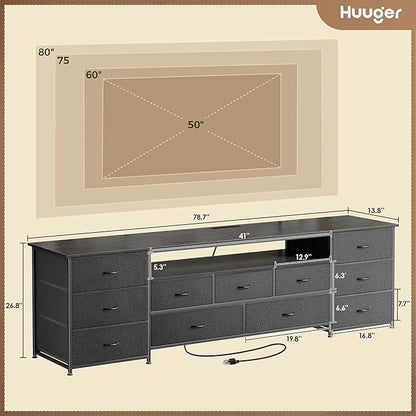 Huuger 78.7 Inch TV Stand for 75, 80 Inch TV, 11 Drawer Long Dresser - Image 3