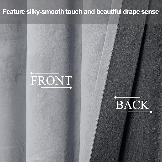 JIUZHEN Silver Grey Velvet Curtains 72 inches Blackout Curtains - Image 4