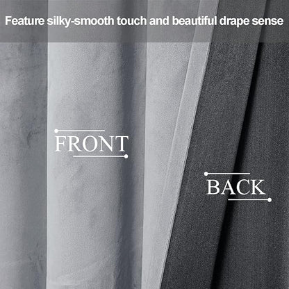 JIUZHEN Silver Grey Velvet Curtains 72 inches Blackout Curtains - Image 4