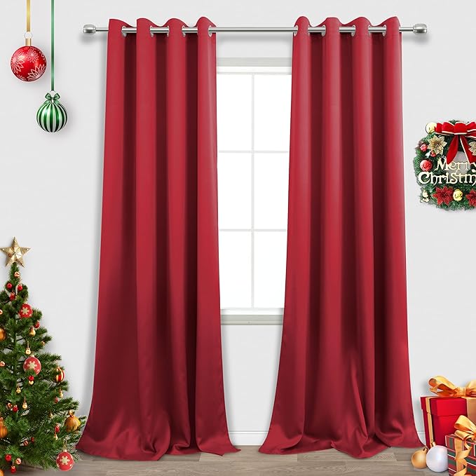 Red Curtains for Living Room, Thermal Extra Long 108 Inches 2 Panels Set by KOUFALL