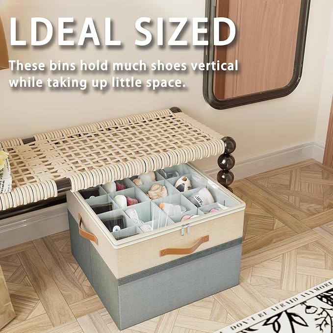 Shoe Organizer for Closet, 2 Pack Foldable Shoe Storage Organizer Box Bin - Image 5