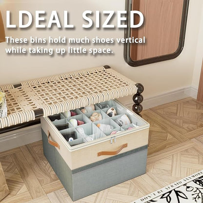 Shoe Organizer for Closet, 2 Pack Foldable Shoe Storage Organizer Box Bin - Image 5