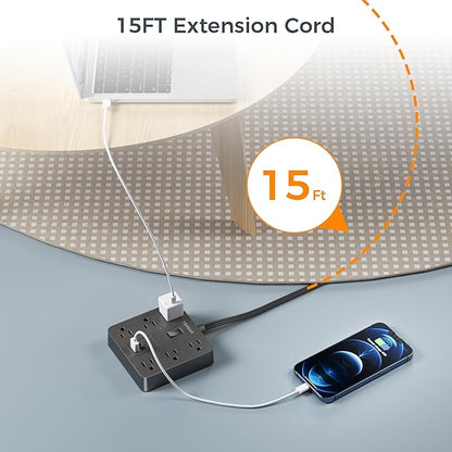 TESSAN Surge Protector Power Strip, Flat Plug Extension Cord 15 Ft - Image 2