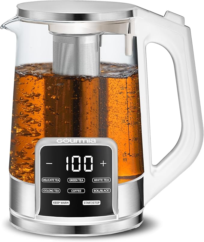Gourmia Electric Programmable Glass Kettle – 1.7L Temperature Control Tea & by Gourmia