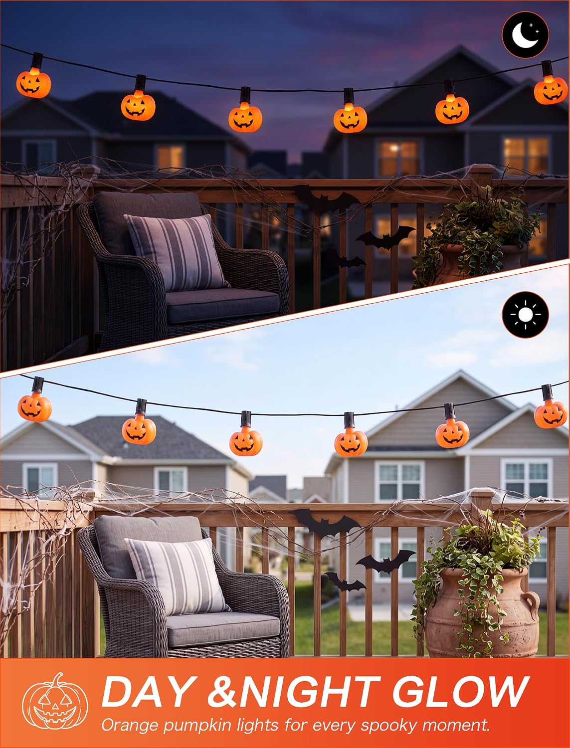 15.5FT Halloween Pumpkin String Lights, 15 LED Jack O Lantern Lights
