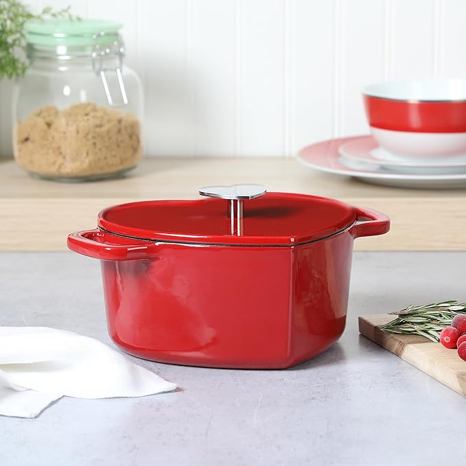 Martha Stewart Heart Shaped Enamel Cast Iron 2-Quart Dutch Oven - Image 3