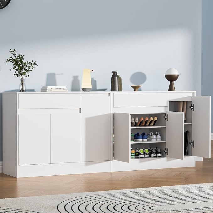 Shoe Cabinet Storage with 3 Doors, Freestanding Shoe Cabinet with Drawer & - Image 6
