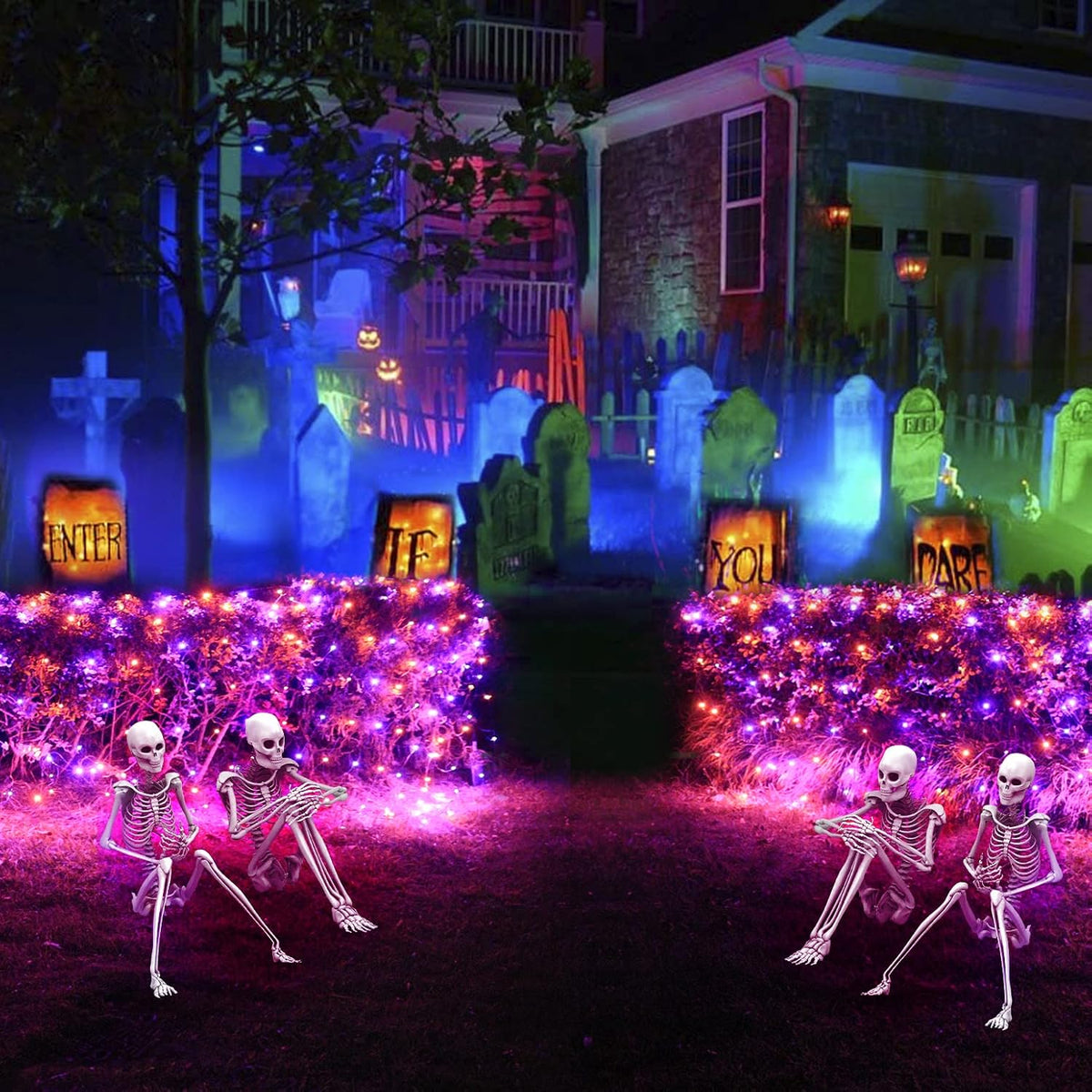 Pooqla Orange and Purple Halloween Net Lights Outdoor, 21x 5ft Green Wire