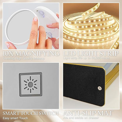 ROLOVE Gold Vanity Mirror with Lights 14x11 Inch, Lighted Makeup Mirror - Image 7