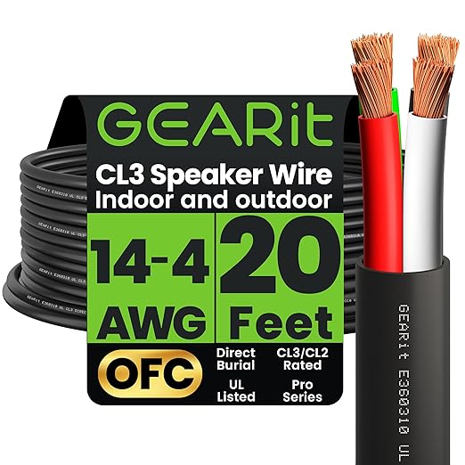 GEARit Outdoor Speaker Wire CL3 Rated, 14 Gauge Speaker Wire, Speaker Cable 20 by GEARit