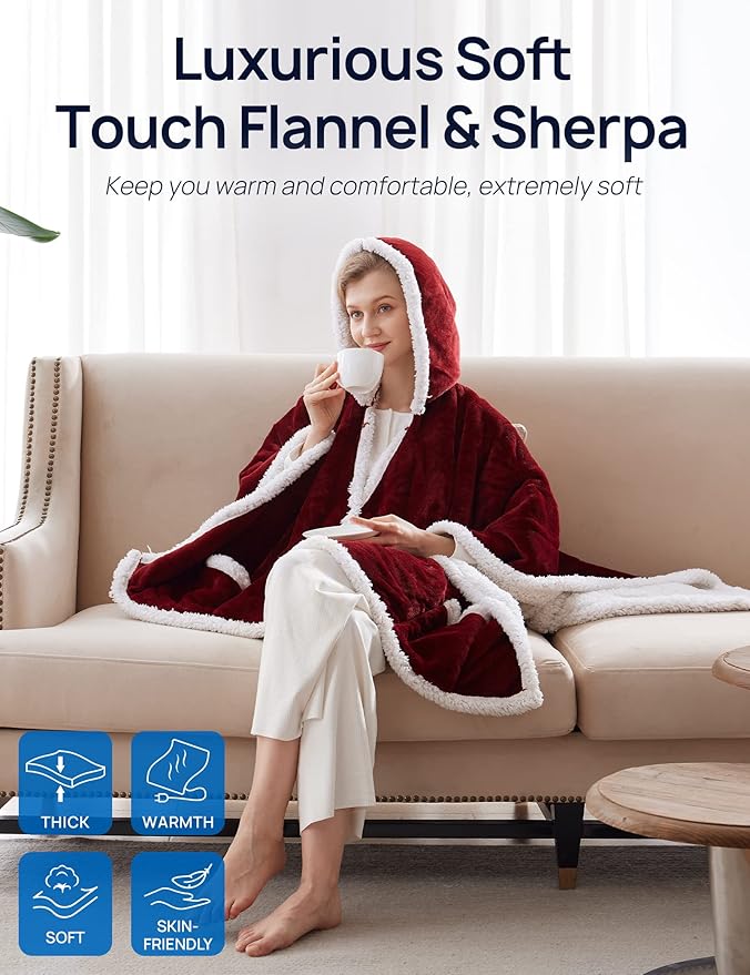 Westinghouse Wearable Heated Throw Blanket, Electric Heated Wrap Poncho Shawl - Image 2