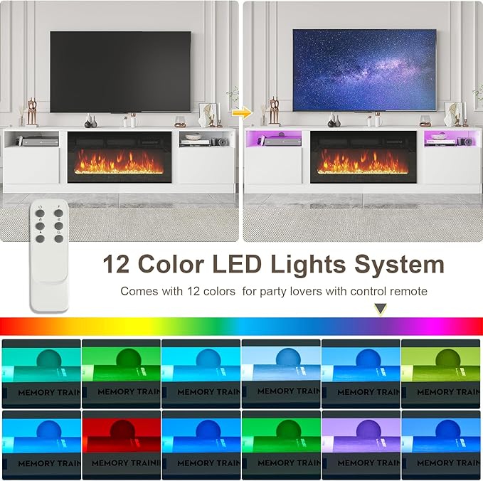 Fireplace TV Stand with 36" Electric Fireplace, LED Light Entertainment Center - Image 4