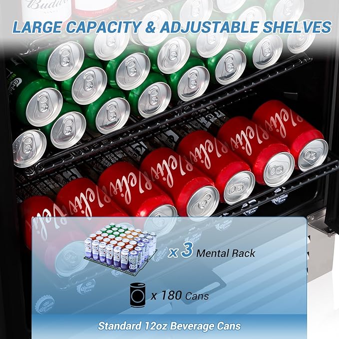 24'' Beverage Refrigerator Cooler, 168 Cans Beverage and Beer Fridge - Image 3