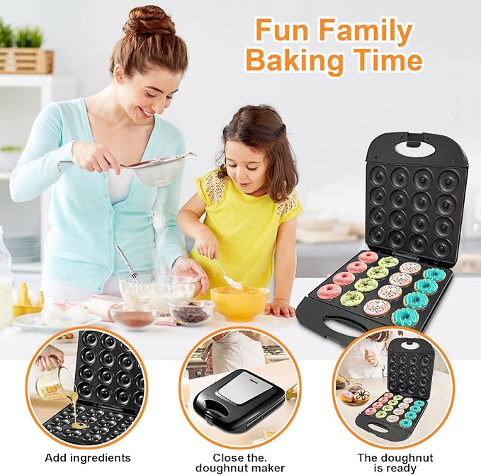 2025 Mini Donut Maker Machine for Home, Kid-Friendly 16-Hole Electric Doughnut - Image 5