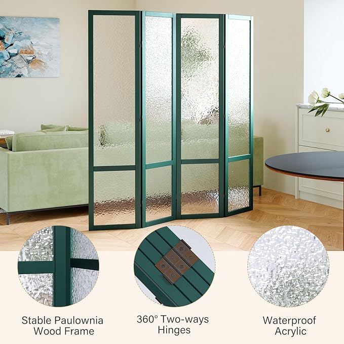 Acrylic Room Divider, 4-Panel Freestanding Partition Screen, Frosted - Image 3
