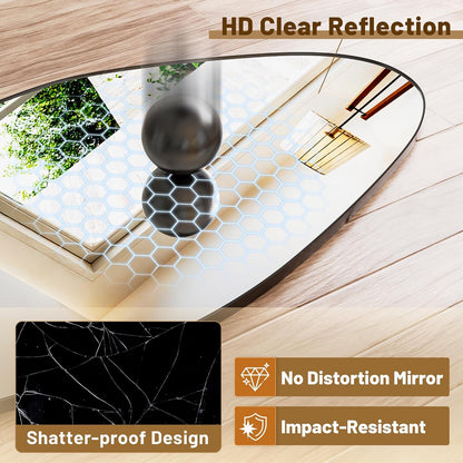 Antok Irregular Full Length Mirror, 76"x36" Asymmetrical Floor Mirror with Stand, Standing Hanging Leaning Irregular Mirrors for Bedroom Living Room Entryway, Wavy Shaped, Black