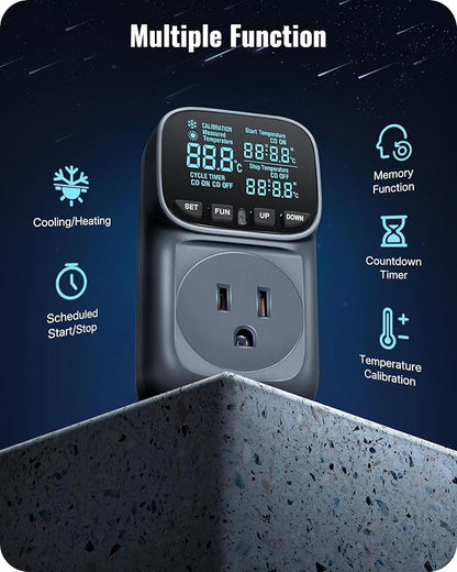 Digital Temperature Controller Outlet, 15A/1800W Heavy Duty Thermostat Plug - Image 7