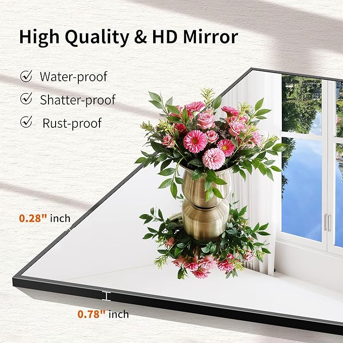 Black Bathroom Mirror for Wall, 16x48 Inch Rectangle Mirror - Image 4