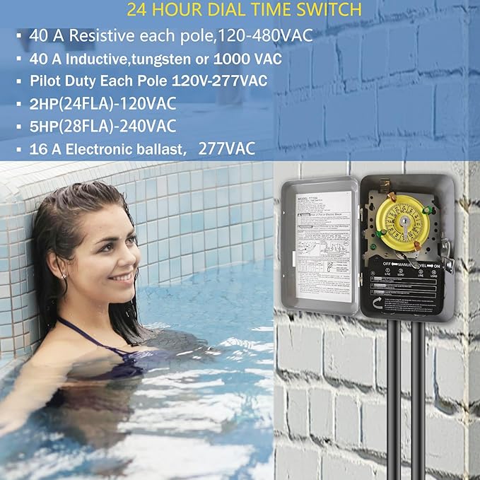 T104M Pool Timer Mechanism Only, Pool Pump Timer, 208-277V 40A Time Switch - Image 3