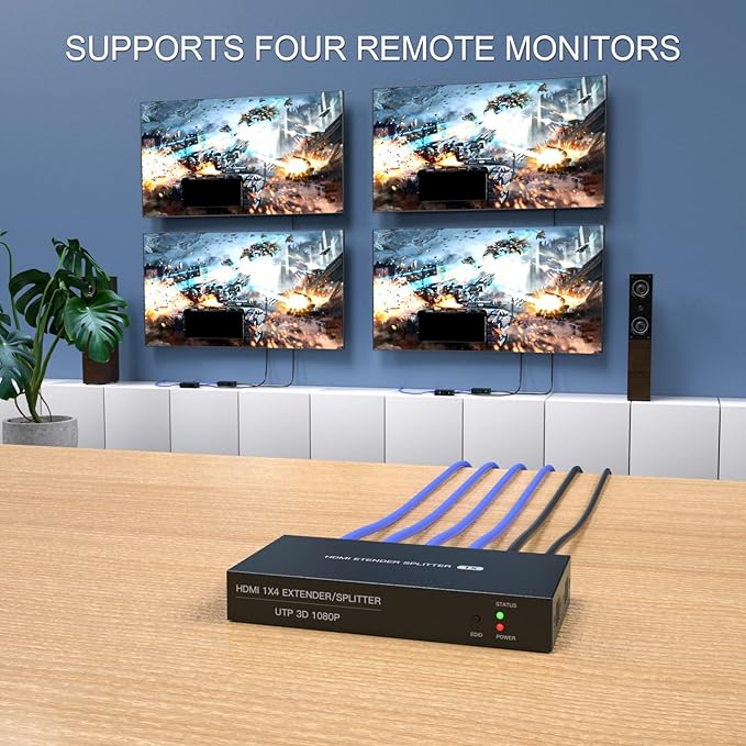 HDMI Extender Splitter 1x4 1080P@60Hz Over Cat 5E/6/7 Ethernet Cable 50m - Image 3