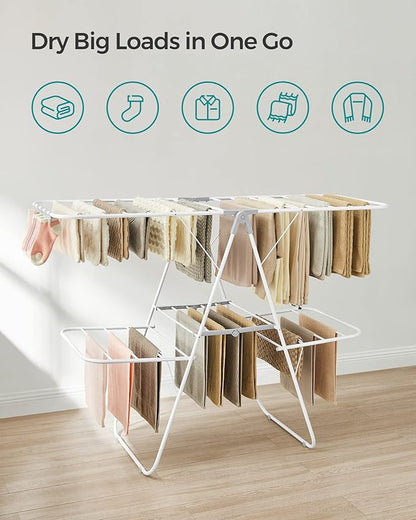 SONGMICS Clothes Drying Rack, Foldable 2-Level Laundry Drying Rack, - Image 3