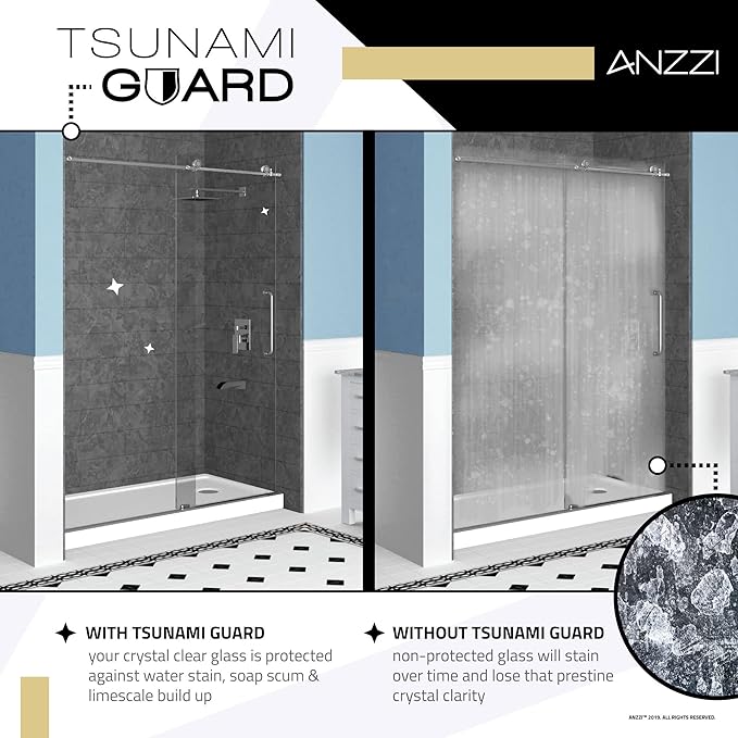 ANZZI 70" x 24" Frameless Shower Door in Brushed Nickel, Water Repellent Glass - Image 8