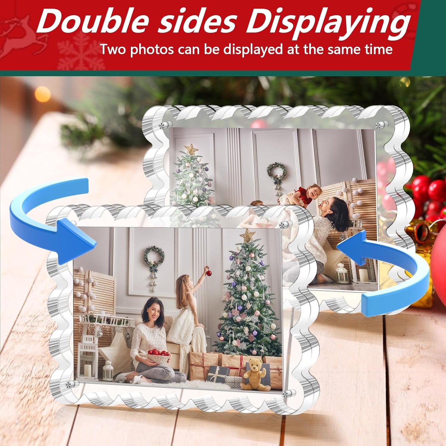 3 Pack Acrylic Picture Frame - 4x6 Magnetic Picture Frames | Double Sided Magnet Frames,10+10mm Thick Block, Clear Frameless Photo Scalloped Freestanding for Desktop Display