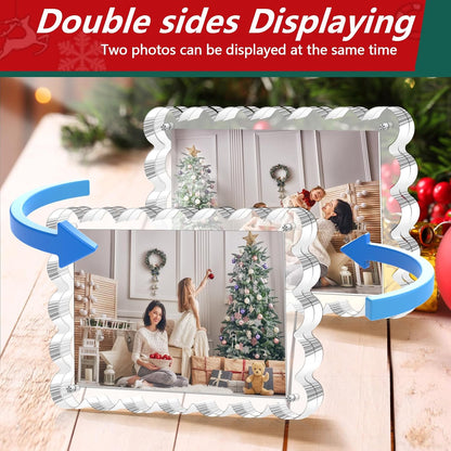 3 Pack Acrylic Picture Frame - 4x6 Magnetic Picture Frames | Double Sided Magnet Frames,10+10mm Thick Block, Clear Frameless Photo Scalloped Freestanding for Desktop Display