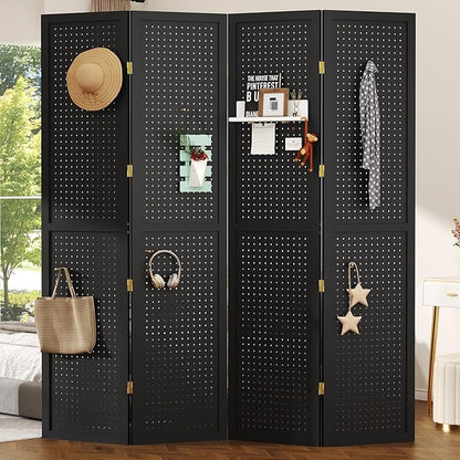 DURASPACE 4 Panel Room Divider 5.6 FT Pegboard Display Folding Wood Privacy by DURASPACE