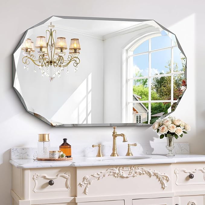 GLASHOM Beveled Edge Frameless Bathroom Mirror, Oval Wall Mirror by GLASHOM