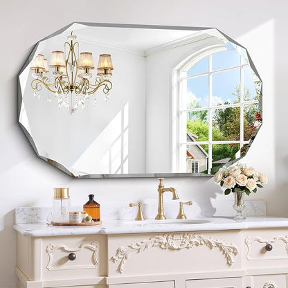 GLASHOM Beveled Edge Frameless Bathroom Mirror, Oval Wall Mirror by GLASHOM