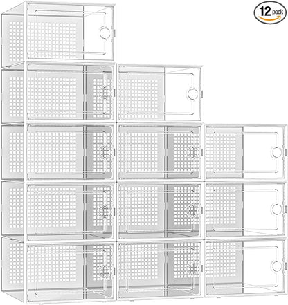 Kuject X-Large Shoe Storage Boxes Organizers Clear Plastic Stackable 12 Pack by Kuject