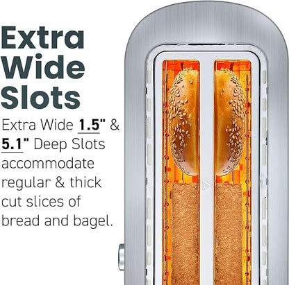 Elite Gourmet ECT4123 Long Slot 4 Slice Toaster, Extra Wide 1.5" and 5.1" Deep - Image 3