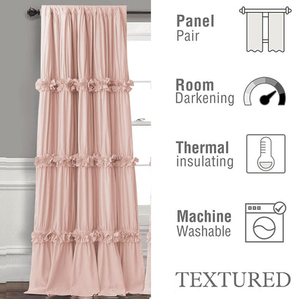 Homechoice Decor Thermal Insulated Blackout Window Curtains, 52" W x 96" L x 2 Panels, Boho Ruched Window Treatments with Butterfly Flowers, Rustic Rod Pocket Drapes for Room, Peach Pink (LQ-30)