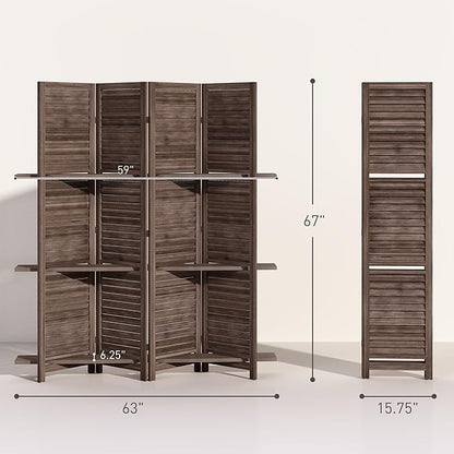 HOMCOM Room Divider, 4 Panel 67" Tall Wood Privacy Screen - Image 7