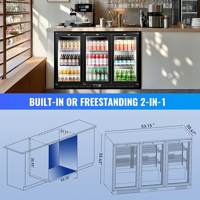 Tylza Back Bar Cooler With 3 Glass Doors, 312L Under Counter Back Bar - Image 7