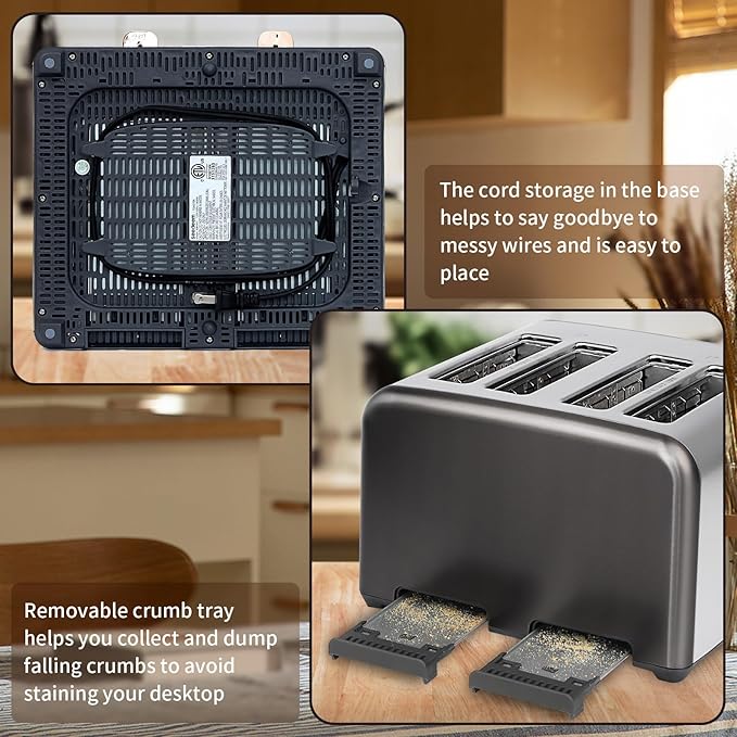 SEEDEEM Toaster 4 Slice, Stainless Toaster & Touch Control, LCD Display - Image 7