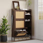Rattan Wooden Shoe Cabinet, Freestanding 3-Flip Drawer Shoe Storage Organizer by Unknown