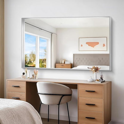 Silver Bathroom Mirror, 36x60 Inch Rectangular Deep Frame Mirror, Large Wall - Image 8
