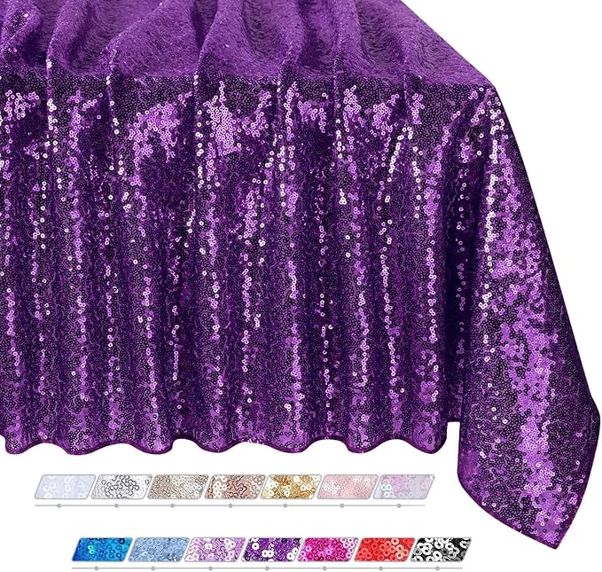 QueenDream Purple Tablecloth Sequin Fabric Table Cloths 90x90 Inch Halloween ...