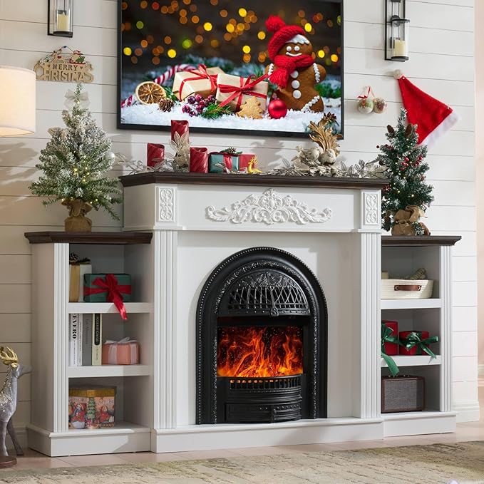 78" Electric Fireplace with Mantel, Electric Fireplaces TV Stand up to 90 Inch by HDDDZSW