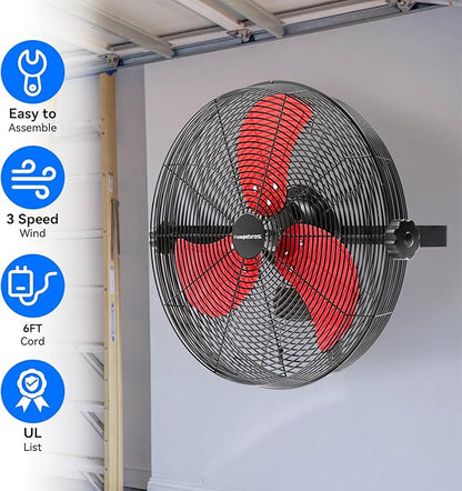 Fanqiebros 4580 CFM 18 inch High Velocity Wall Mounted Fan, 3-Speed Metal Fan - Image 4