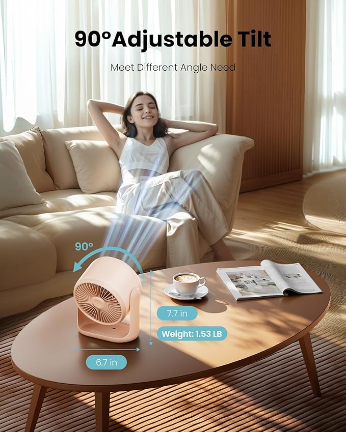Gaiatop Desk Fan with Touch Control, 4000mAh Battery, 5 Speeds Ultra Quiet - Image 6
